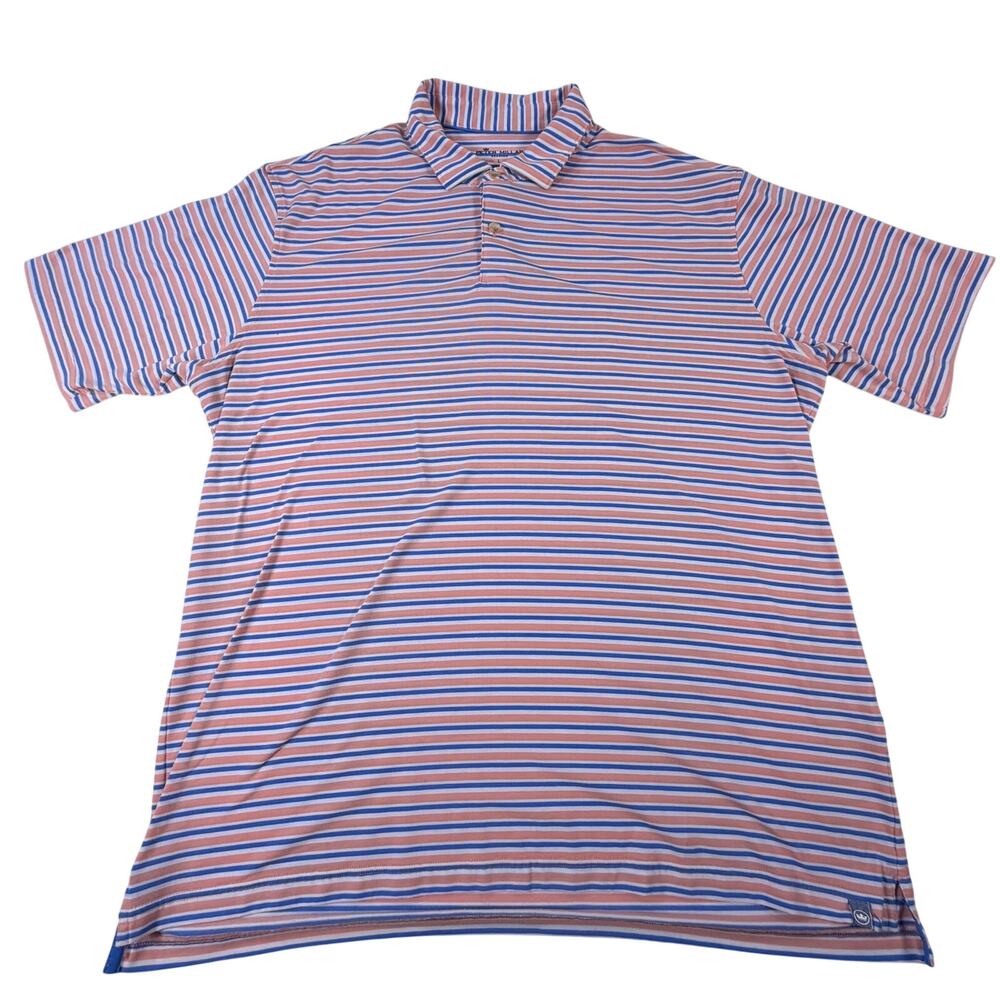 Peter Millar Golf Polo Blue Orange Stripe Men L